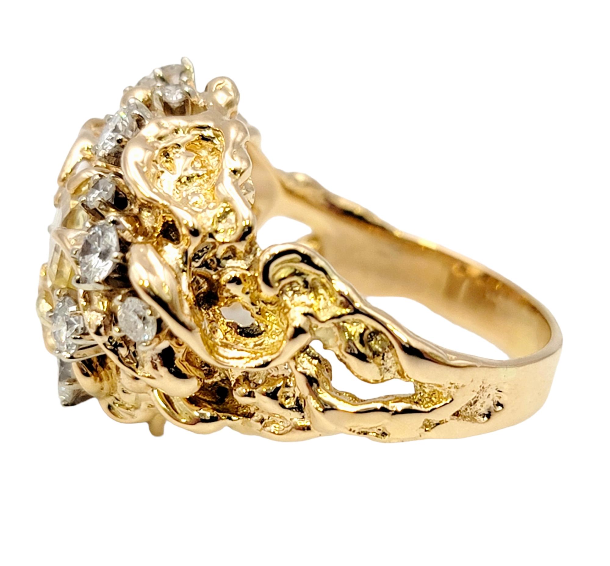 Yellow Sapphire and Diamond Cluster Brutalist Style Ring in 14 Karat Yellow Gold For Sale 1