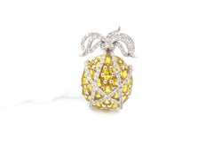 Yellow Sapphire and Diamond Clustered Pineapple Gold Pendant and Brooch Pin