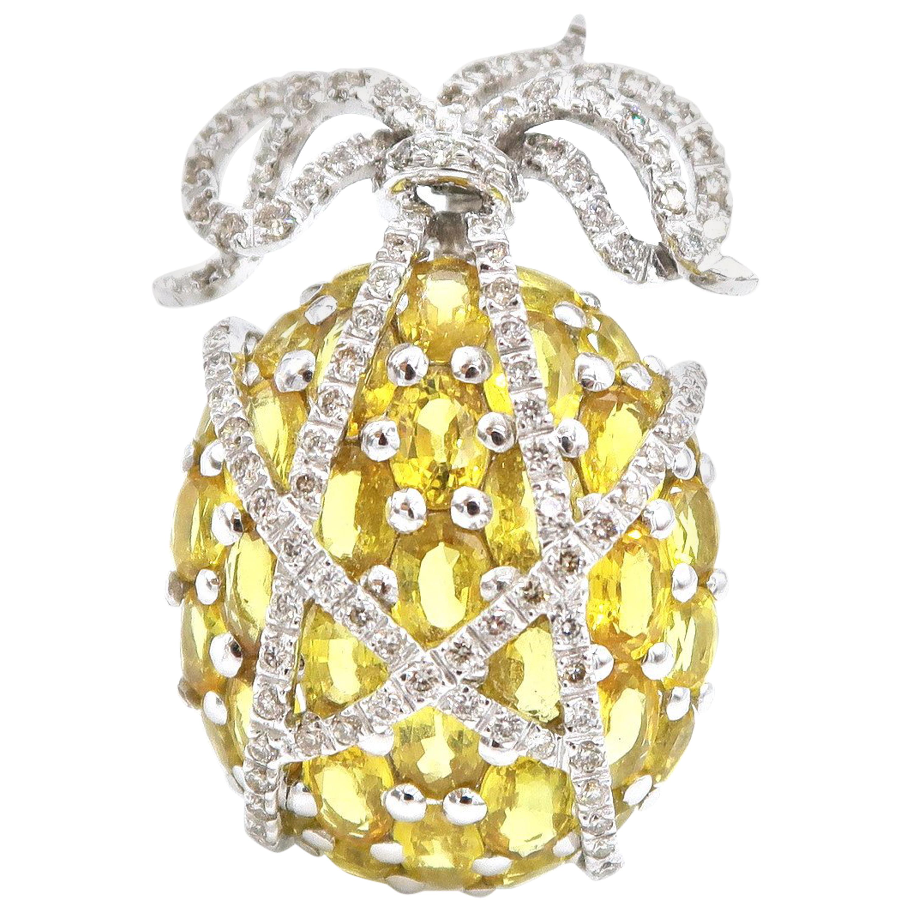 Yellow Sapphire and Diamond Clustered Pineapple Gold Pendant and Brooch Pin