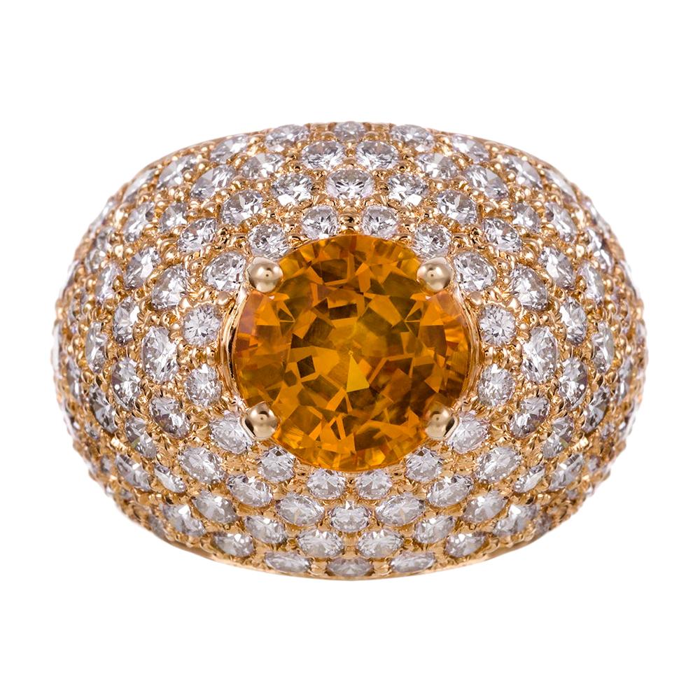 Yellow Sapphire and Diamond Dome Ring