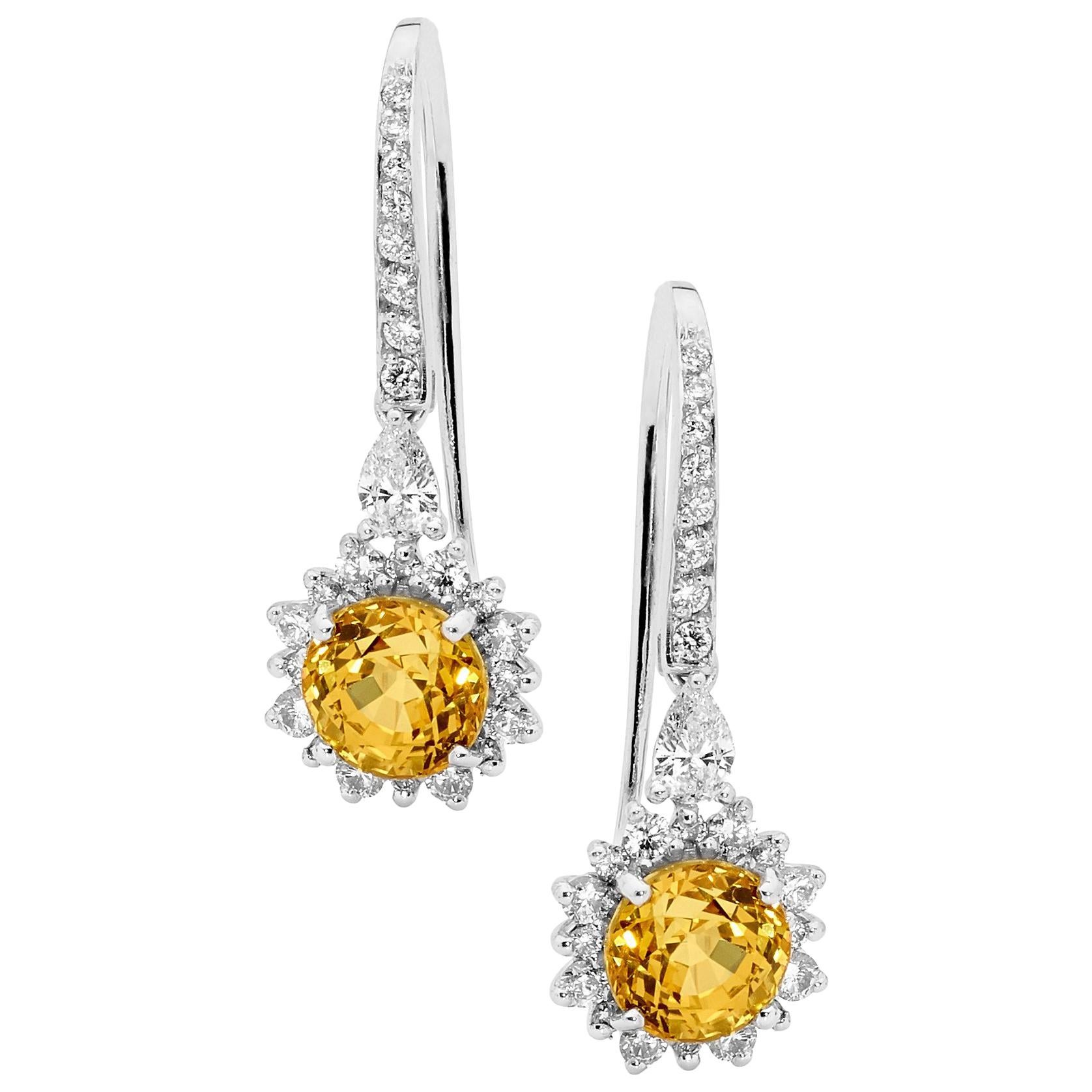 Yellow Sapphire and Diamond Drop Earrings For Sale
