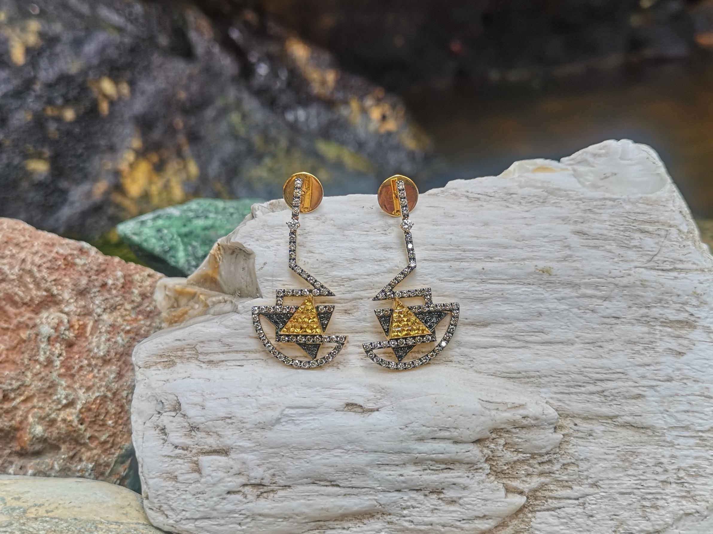 Taille mixte Kavant & Sharart Boucles d'oreilles en or jaune 18 carats avec saphir jaune et diamants en vente