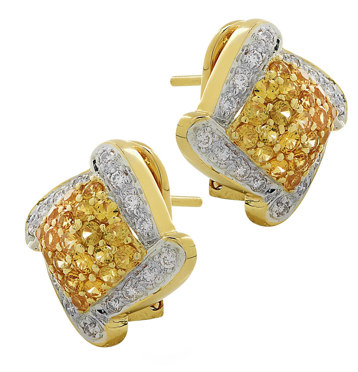 Modern Yellow Sapphire and Diamond Earrings