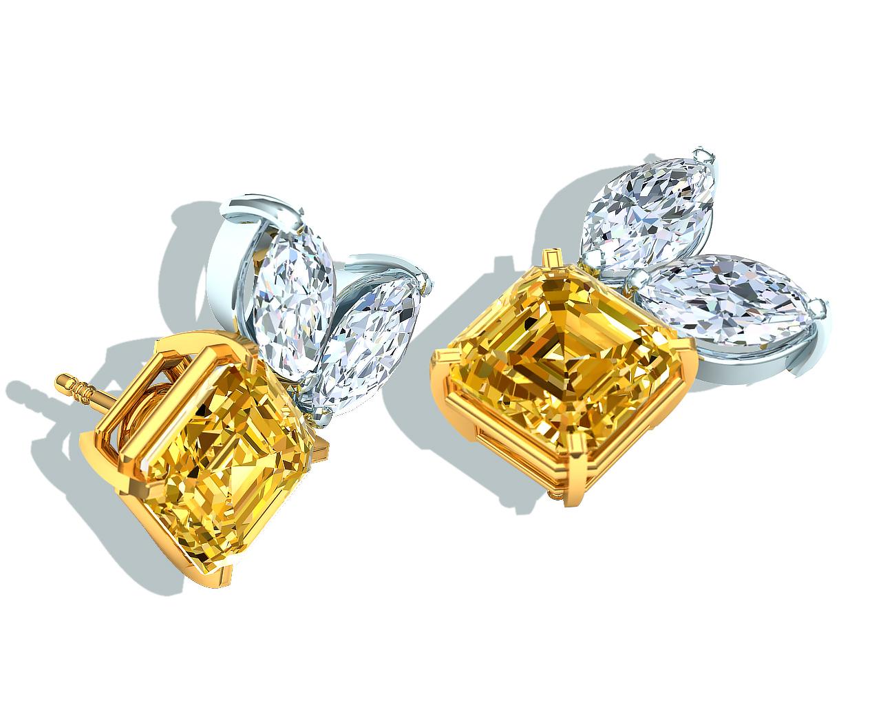 Yellow Sapphire and Diamond Earrings Moderno en venta