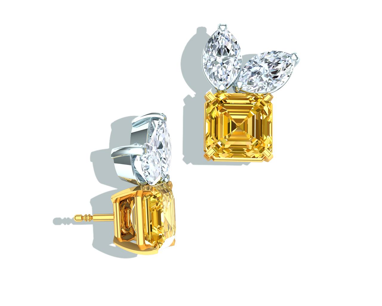 Yellow Sapphire and Diamond Earrings Corte Asscher en venta