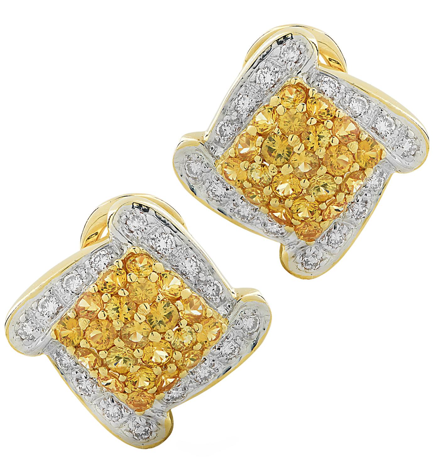 Yellow Sapphire and Diamond Earrings In Good Condition In Miami, FL