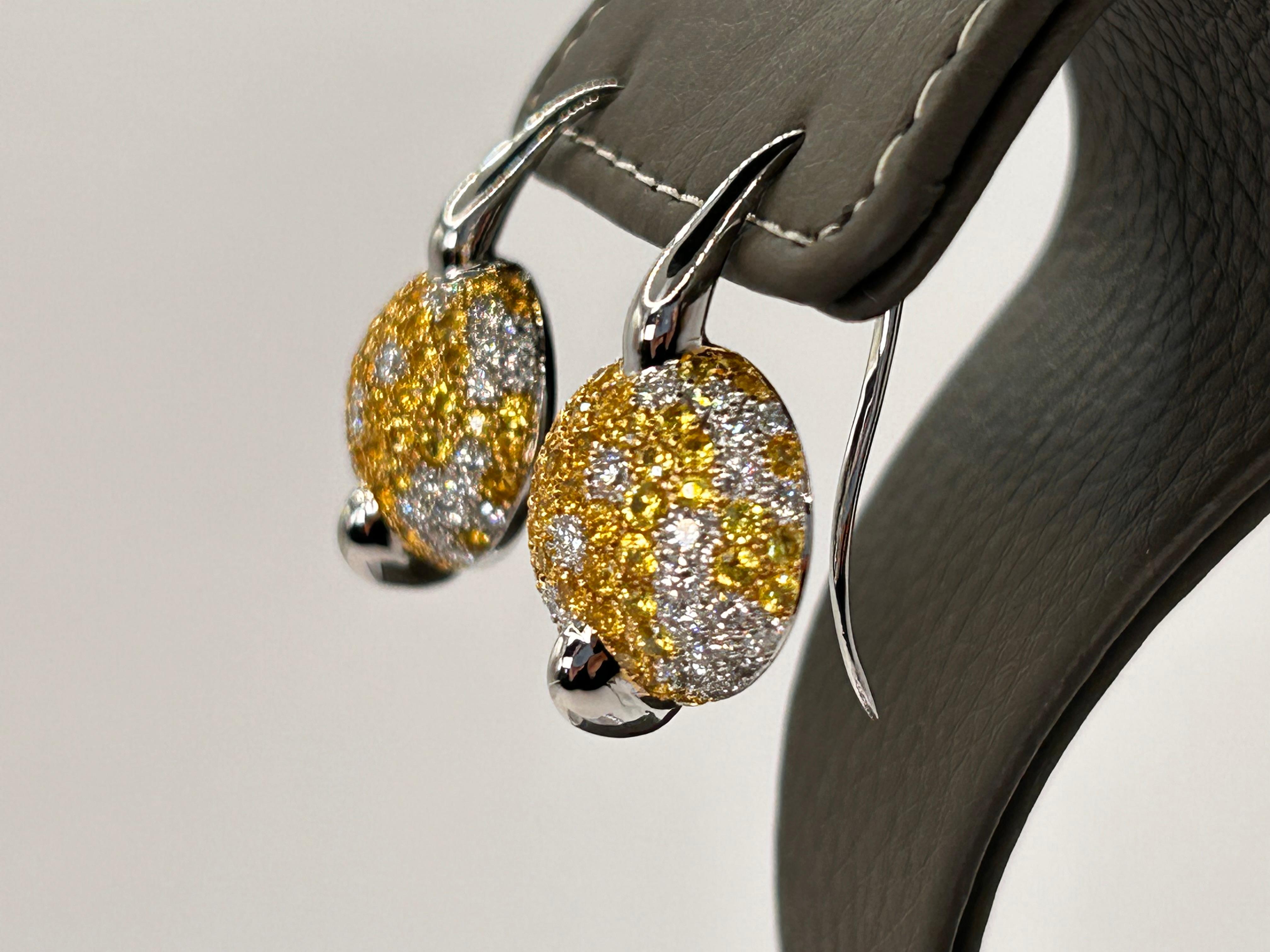 Brilliant Cut Yellow Sapphire and Diamond Earrings in 18 Karat White Gold For Sale