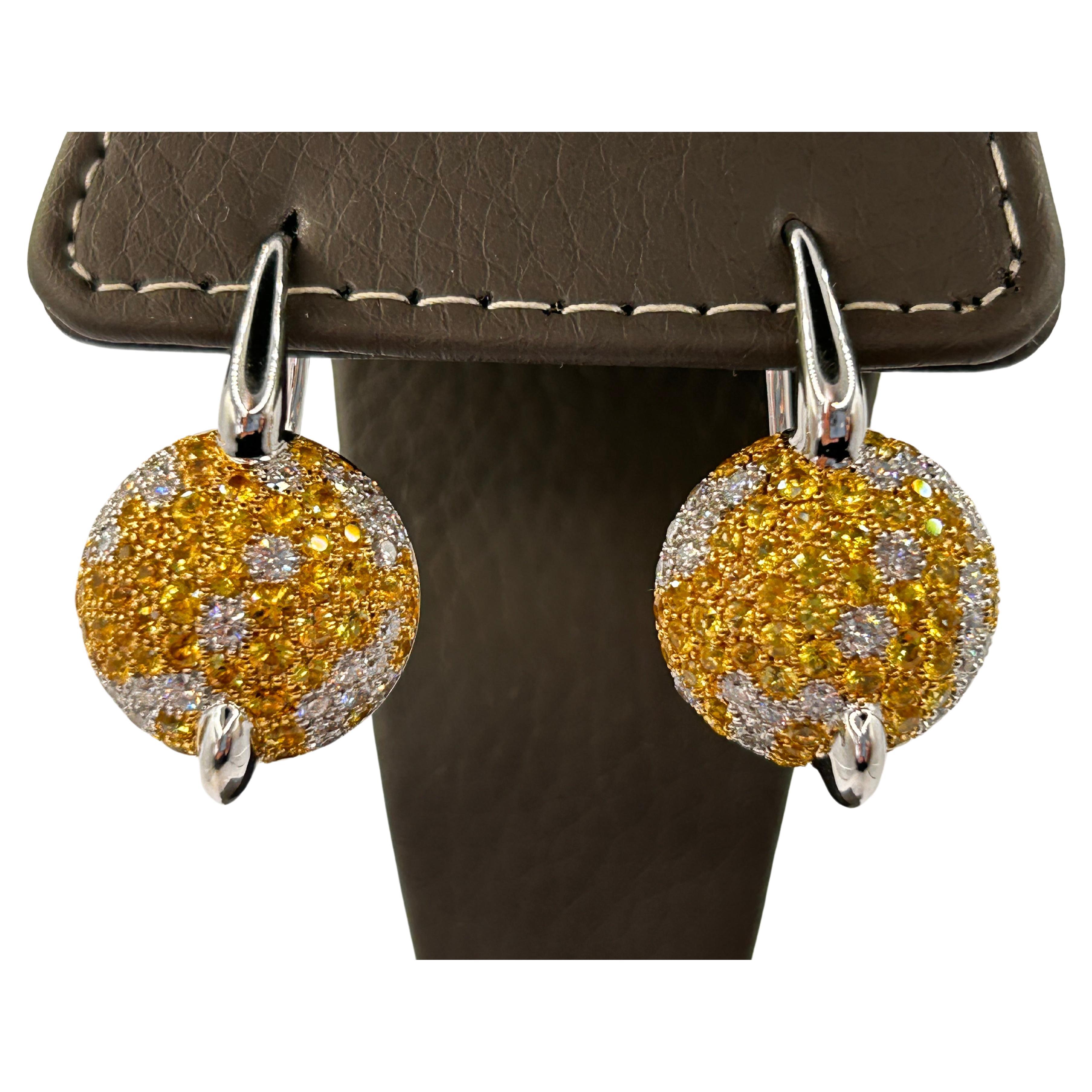 Yellow Sapphire and Diamond Earrings in 18 Karat White Gold For Sale