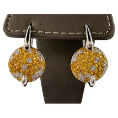Yellow Sapphire and Diamond Earrings in 18 Karat White Gold