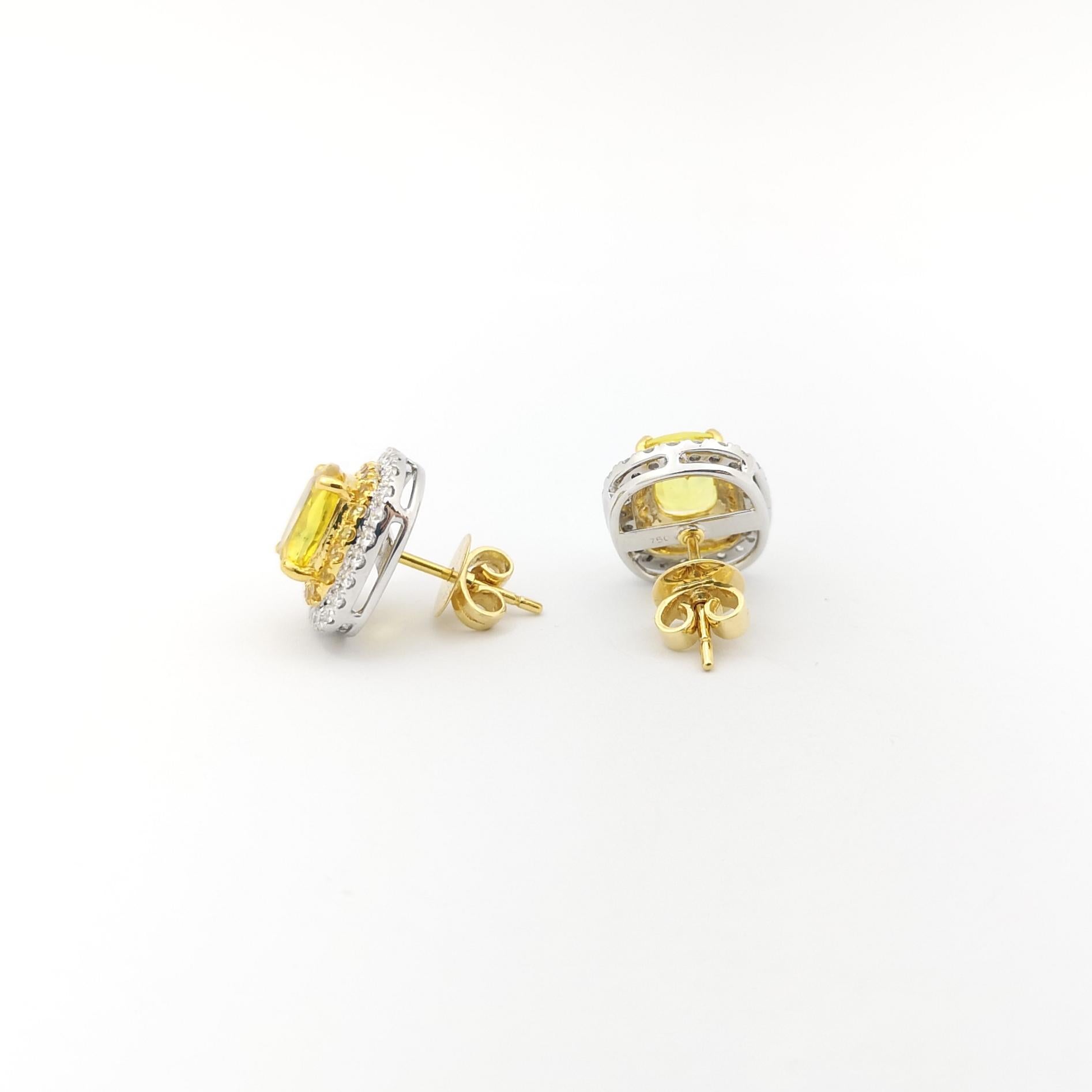 Women's Yellow Sapphire and Diamond Earrings set in 18K Gold/White Gold Settings For Sale