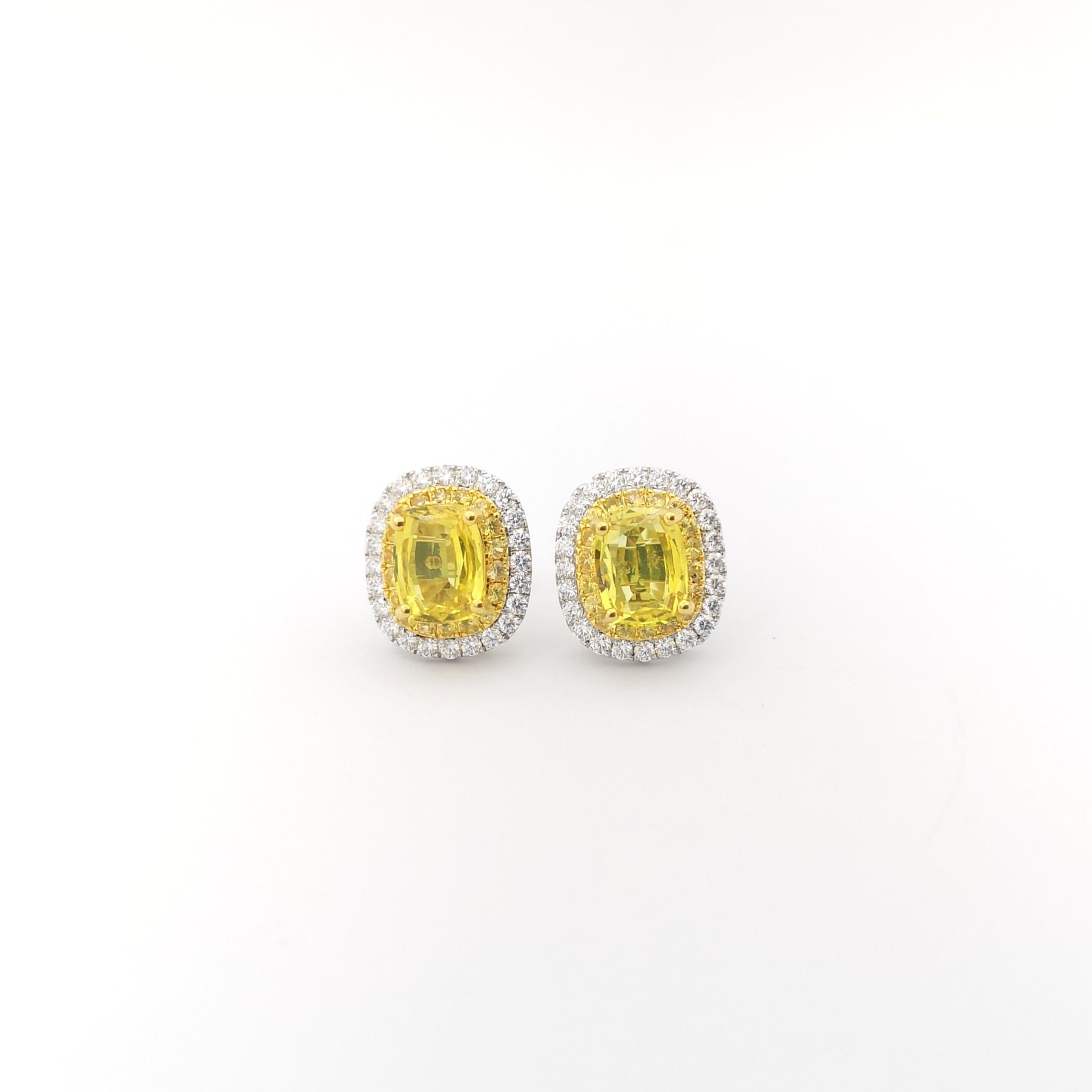 Yellow Sapphire and Diamond Earrings set in 18K Gold/White Gold Settings For Sale 2