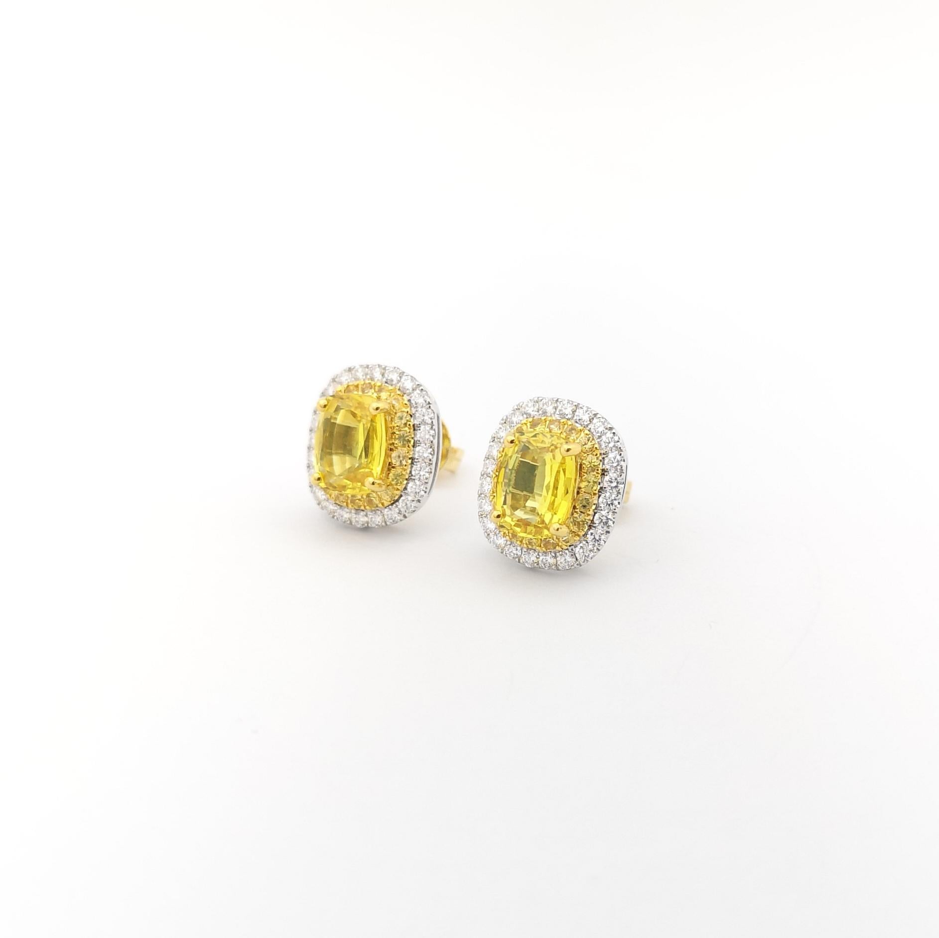 Yellow Sapphire and Diamond Earrings set in 18K Gold/White Gold Settings For Sale 3