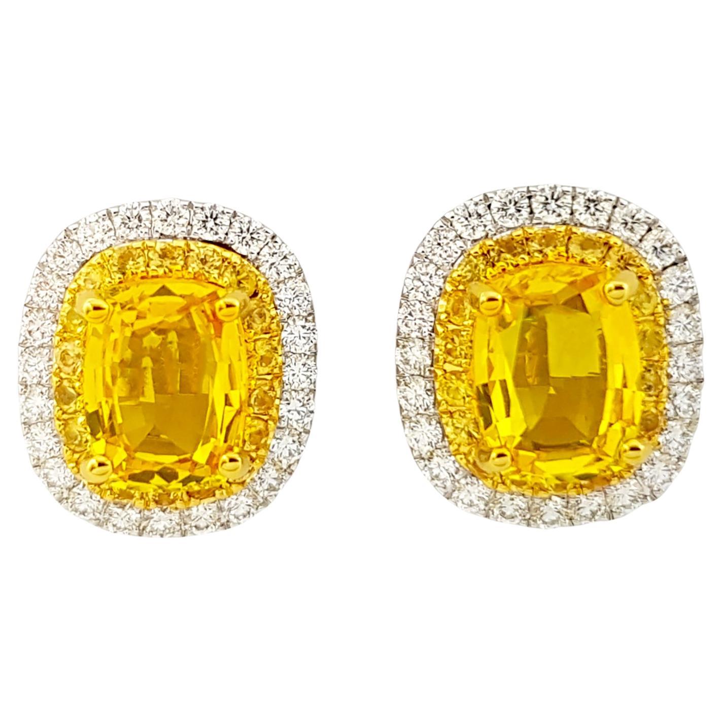 Yellow Sapphire and Diamond Earrings set in 18K Gold/White Gold Settings For Sale