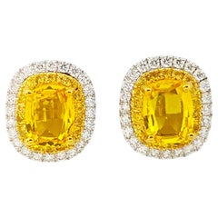 Yellow Sapphire and Diamond Earrings set in 18K Gold/White Gold Settings
