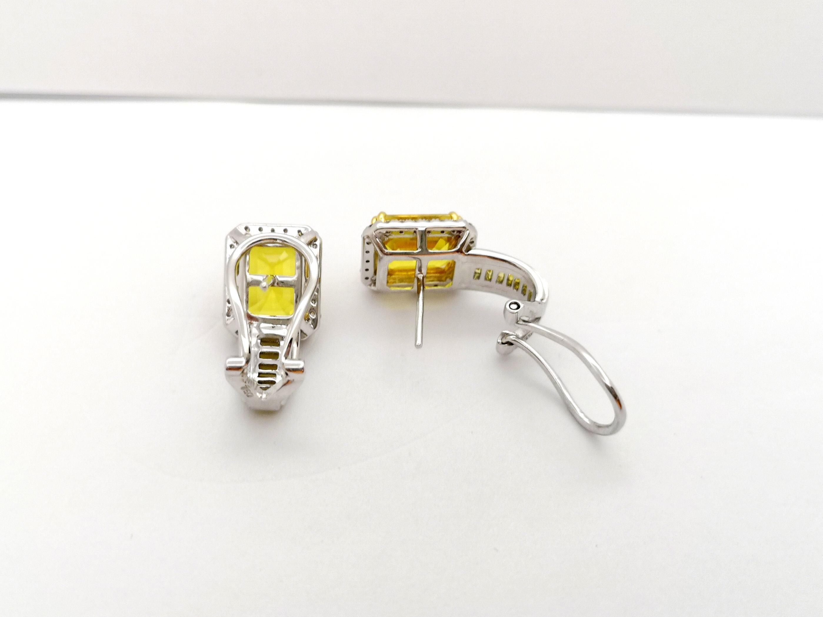 Yellow Sapphire and Diamond Earrings set in 18K White Gold Settings In New Condition For Sale In Bangkok, TH