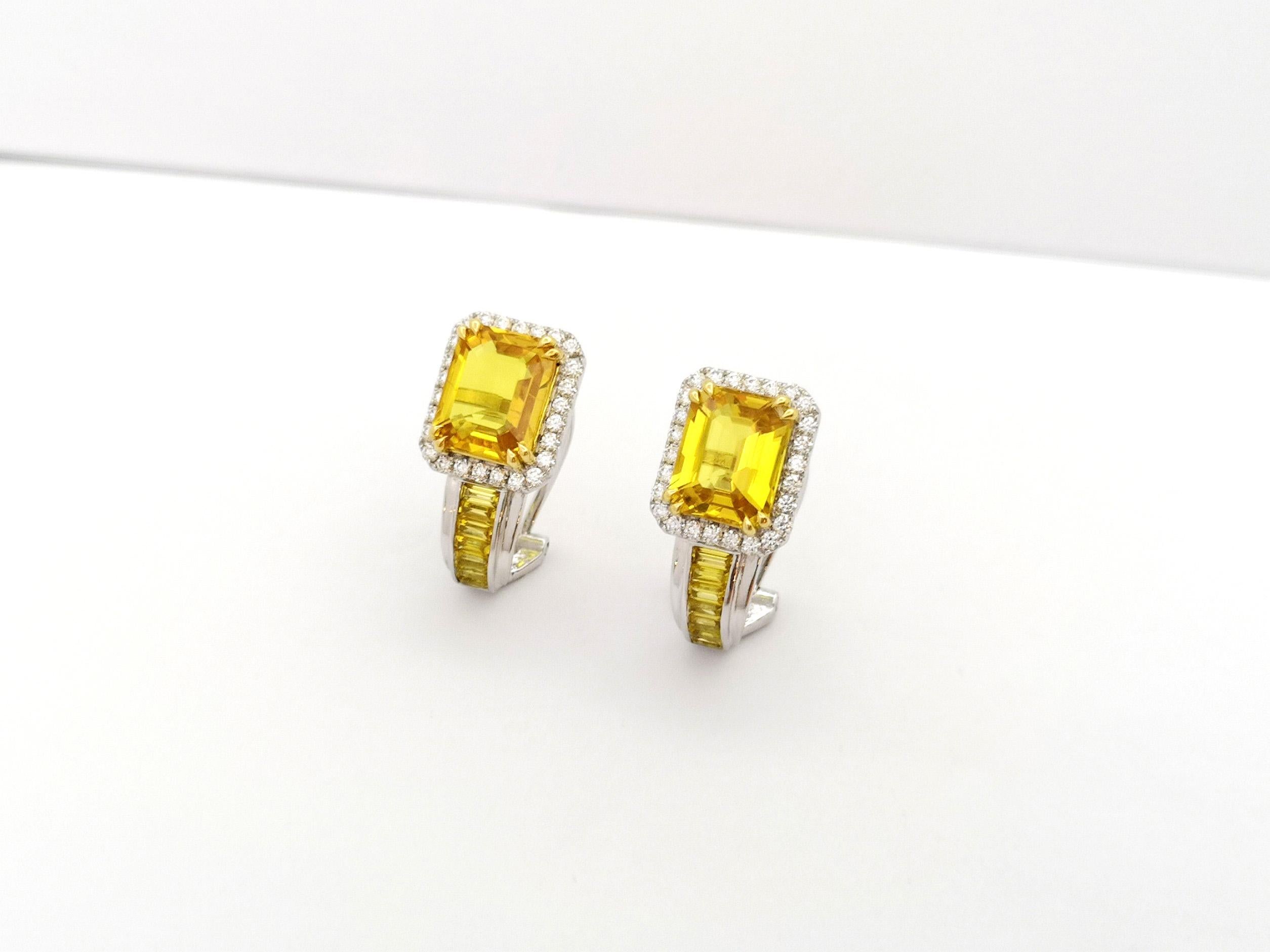 Yellow Sapphire and Diamond Earrings set in 18K White Gold Settings For Sale 1