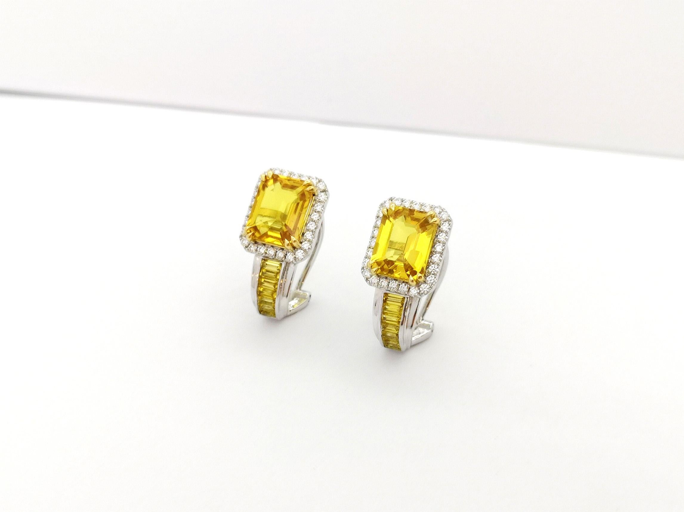 Yellow Sapphire and Diamond Earrings set in 18K White Gold Settings For Sale 2