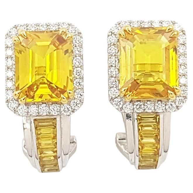 Yellow Sapphire and Diamond Earrings set in 18K White Gold Settings