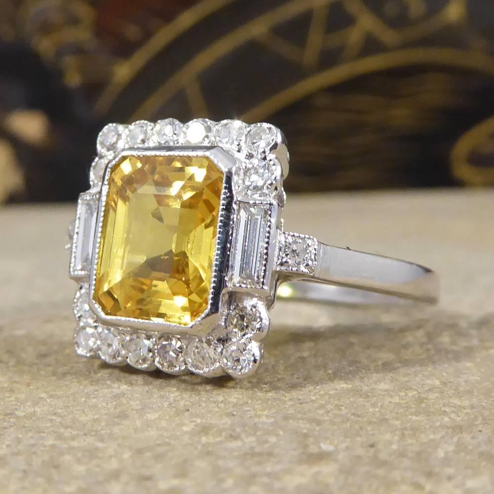 Yellow Sapphire and Diamond Engagement Ring in 18 Carat White Gold In Good Condition In Yorkshire, West Yorkshire