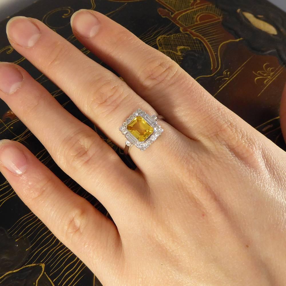 Yellow Sapphire and Diamond Engagement Ring in 18 Carat White Gold 1