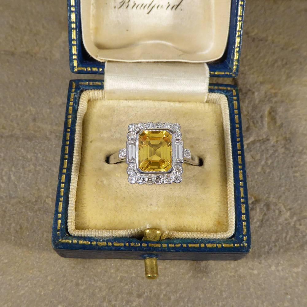 Yellow Sapphire and Diamond Engagement Ring in 18 Carat White Gold 2