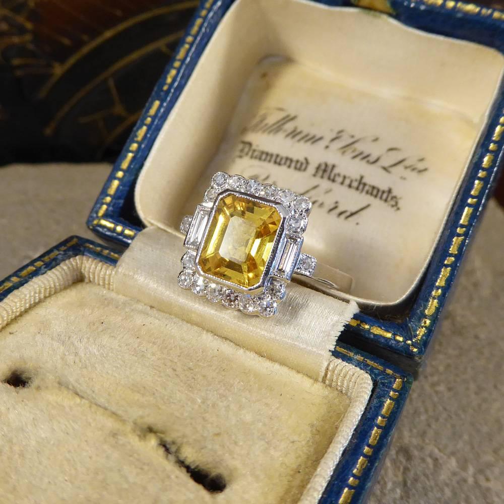Yellow Sapphire and Diamond Engagement Ring in 18 Carat White Gold 3
