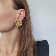 Yellow Sapphire and  Diamond Flower Ear Clip