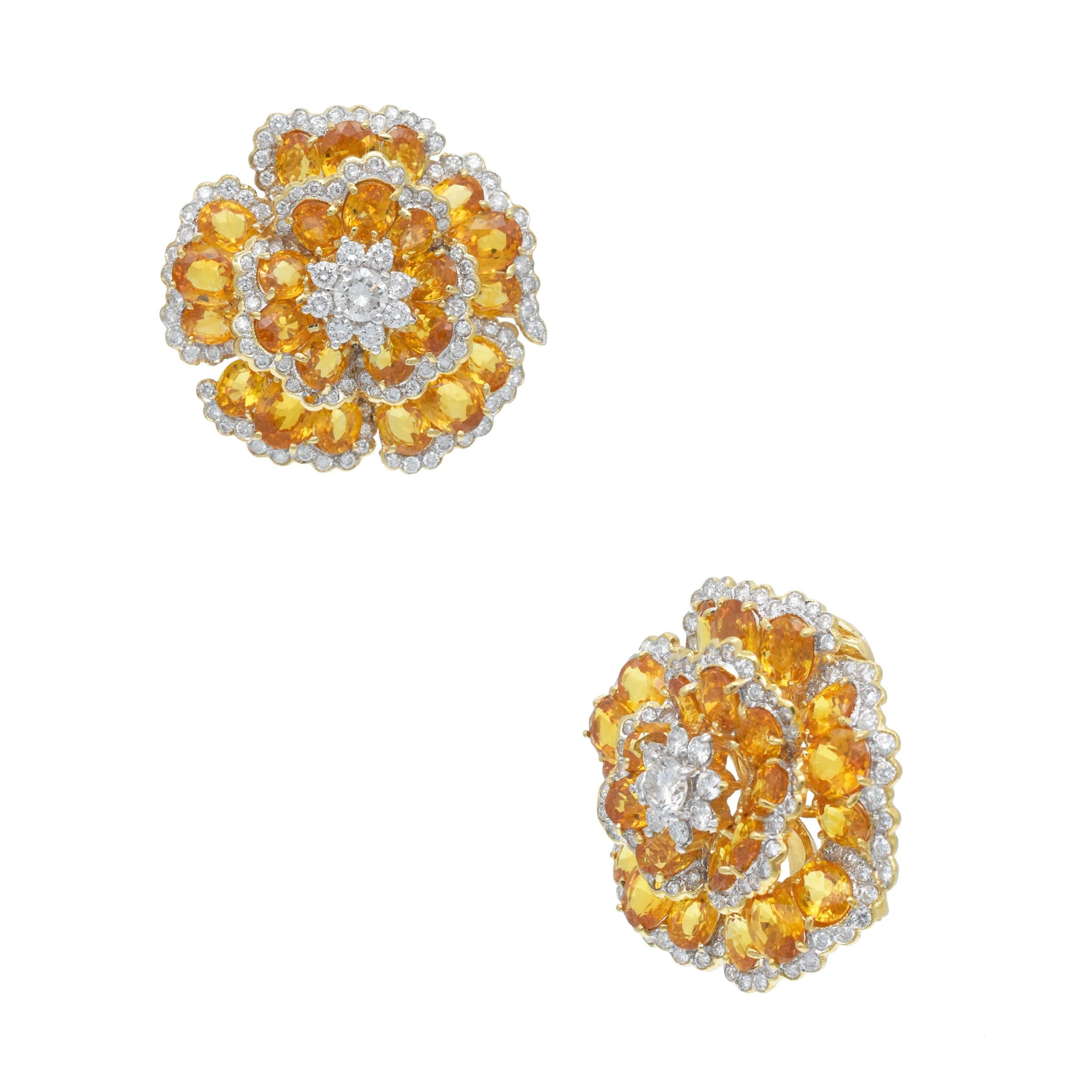 Saphir jaune et  Clip d'oreille fleur en diamant Unisexe en vente
