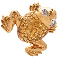 Yellow Sapphire and Diamond Frog Pin in 18 Karat Yellow Gold