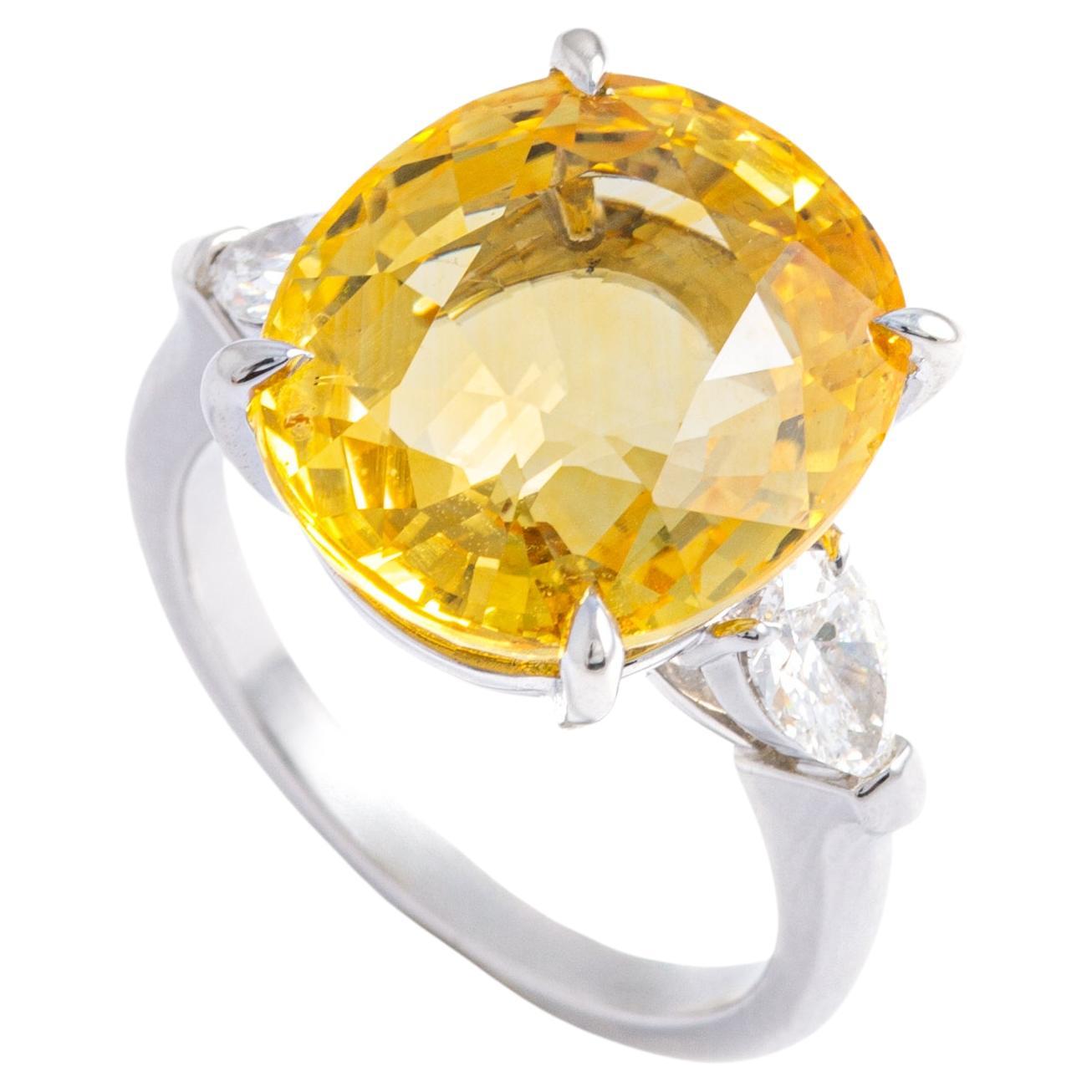 Yellow Sapphire and Diamond Gold Ring For Sale