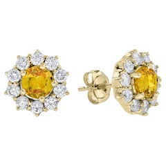 Yellow Sapphire and Diamond Halo Stud Earrings in 18K Yellow Gold