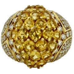 Yellow Sapphire and Diamond Ring, Bombé Design Pavé-Set
