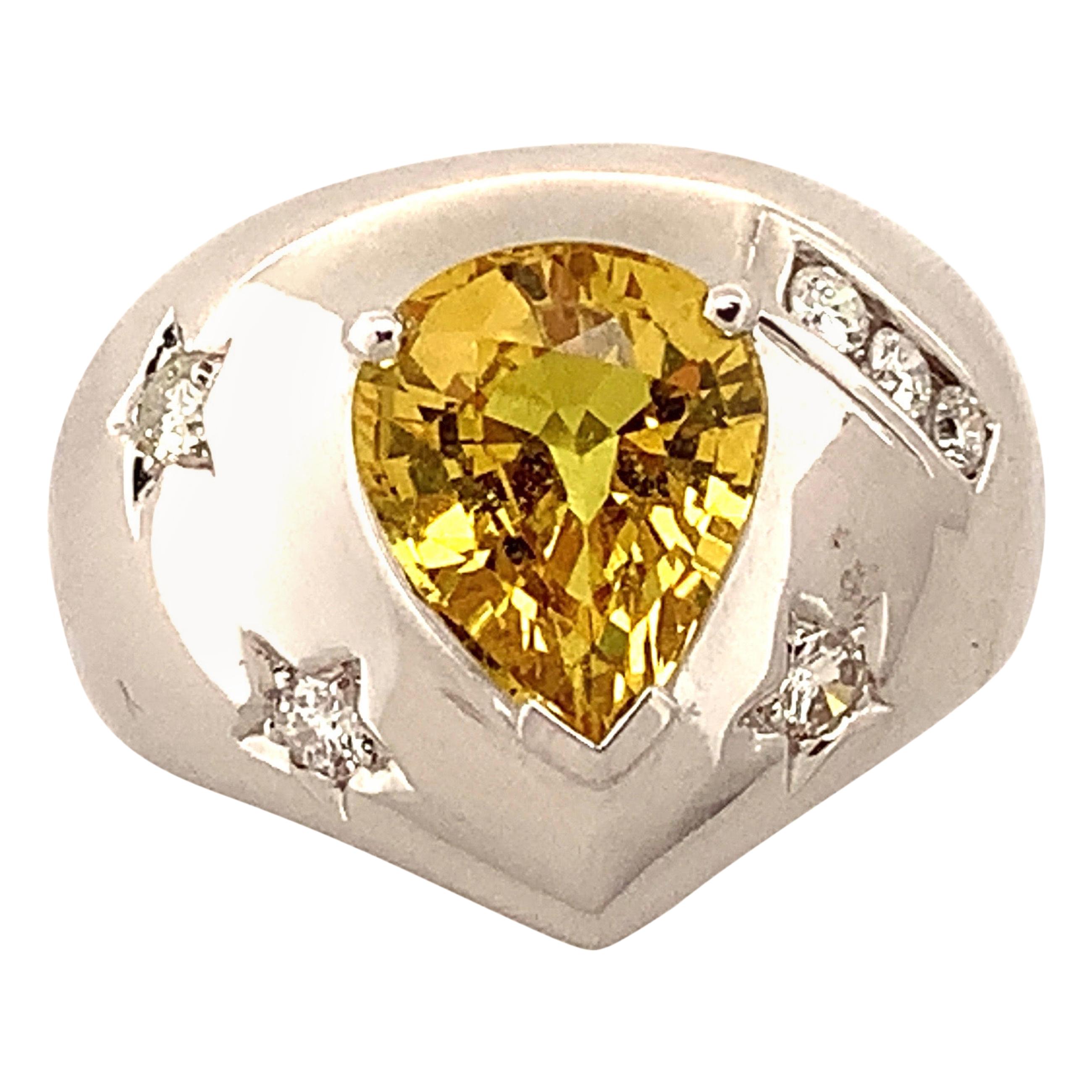 Yellow Sapphire and Diamond Ring in 18 Karat White Gold