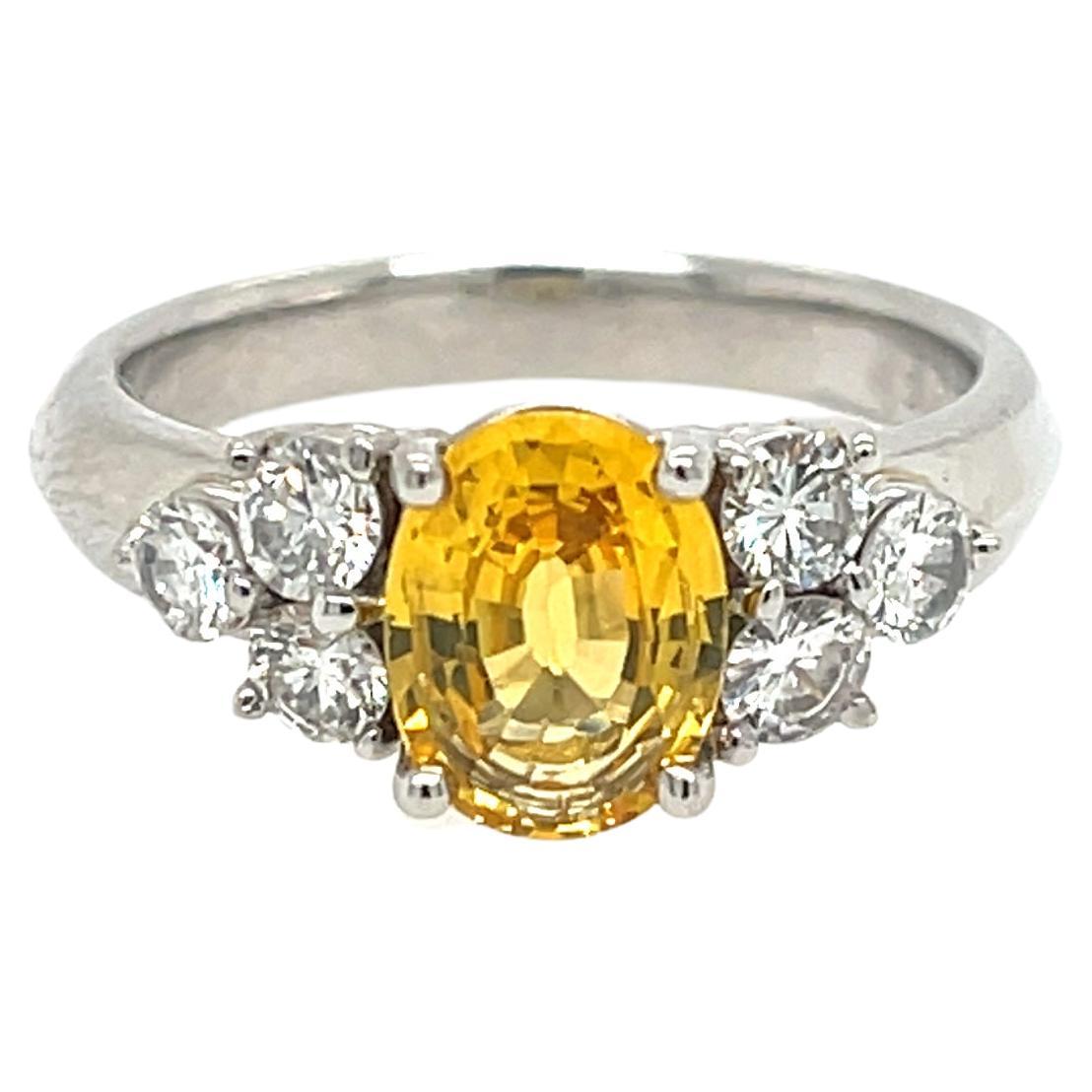 Yellow Sapphire and Diamond Ring Platinum For Sale