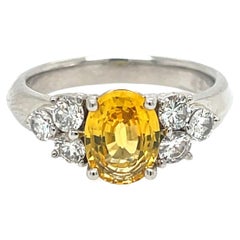 Yellow Sapphire and Diamond Ring Platinum