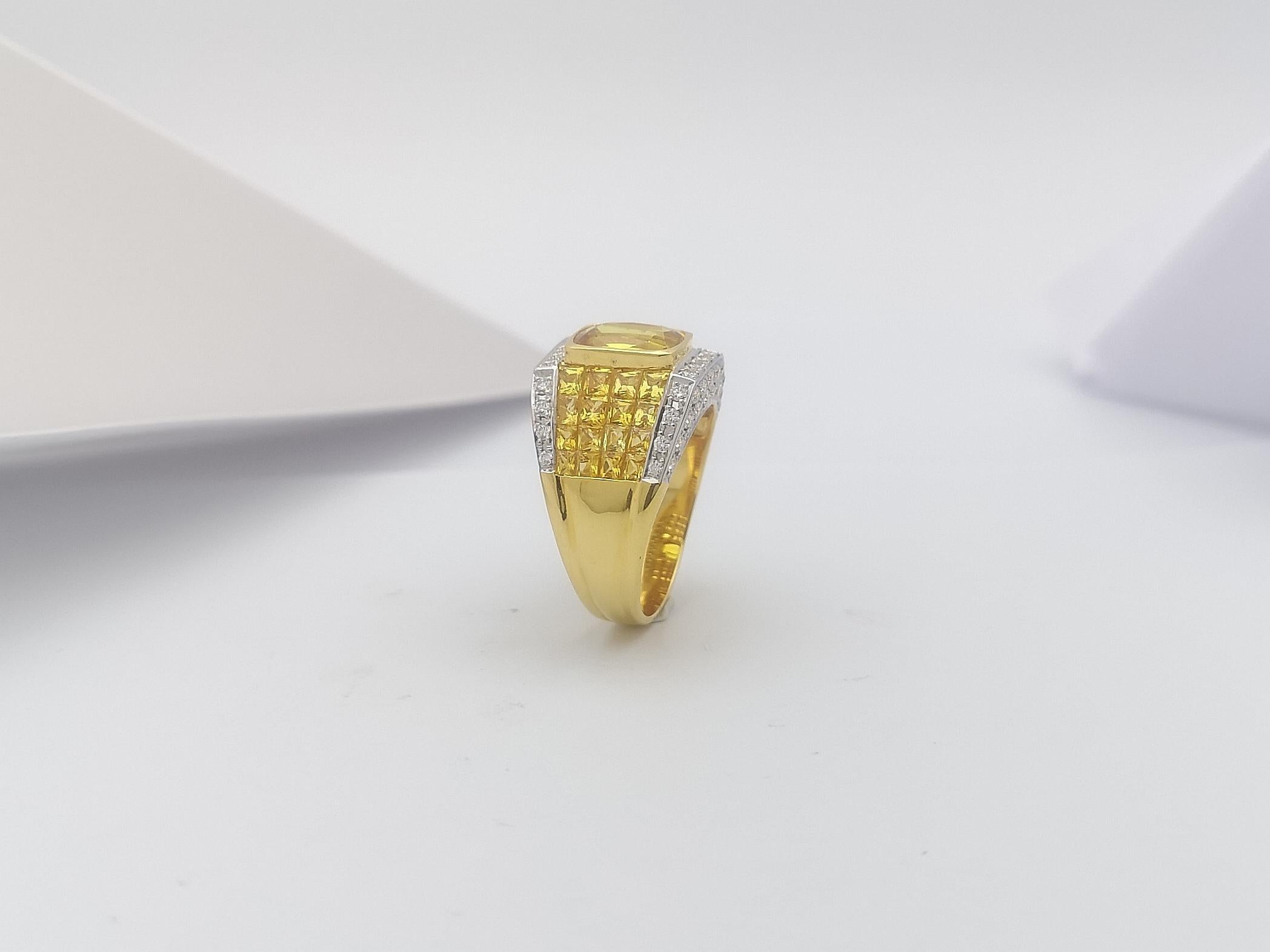 Gelber Saphir und Diamant-Ring in 18 Karat Goldfassung 6