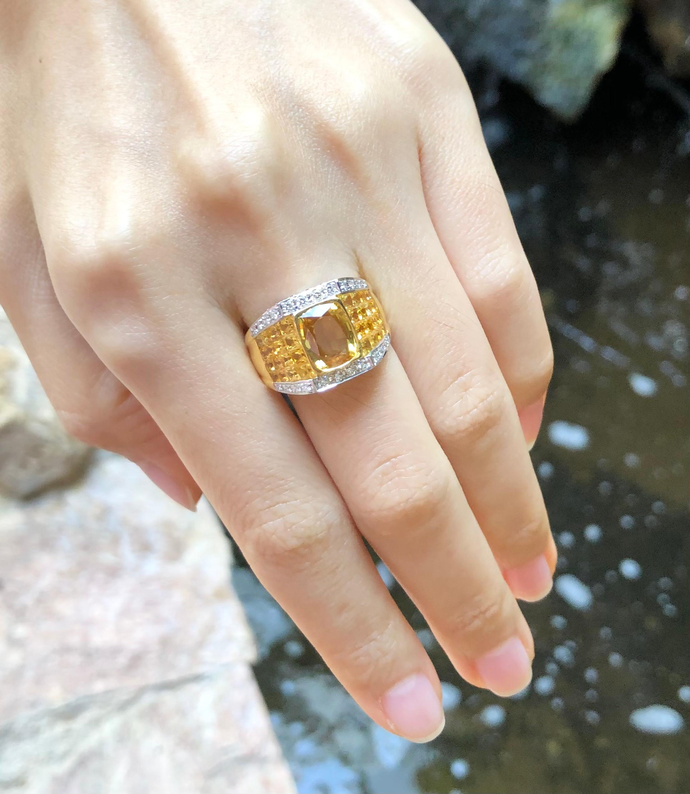 Gelber Saphir und Diamant-Ring in 18 Karat Goldfassung für Damen oder Herren