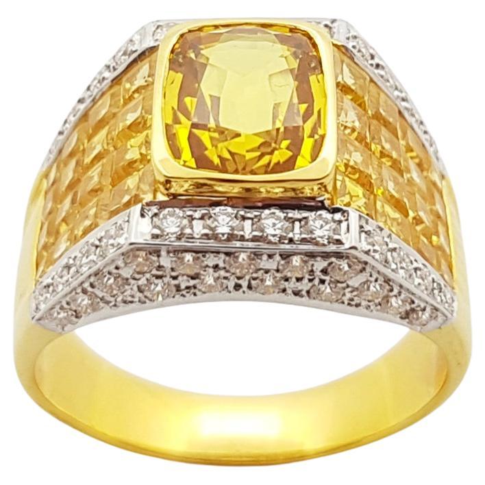 Yellow Sapphire, Diamond Ring Set in 18 Karat Gold Settings For Sale at ...