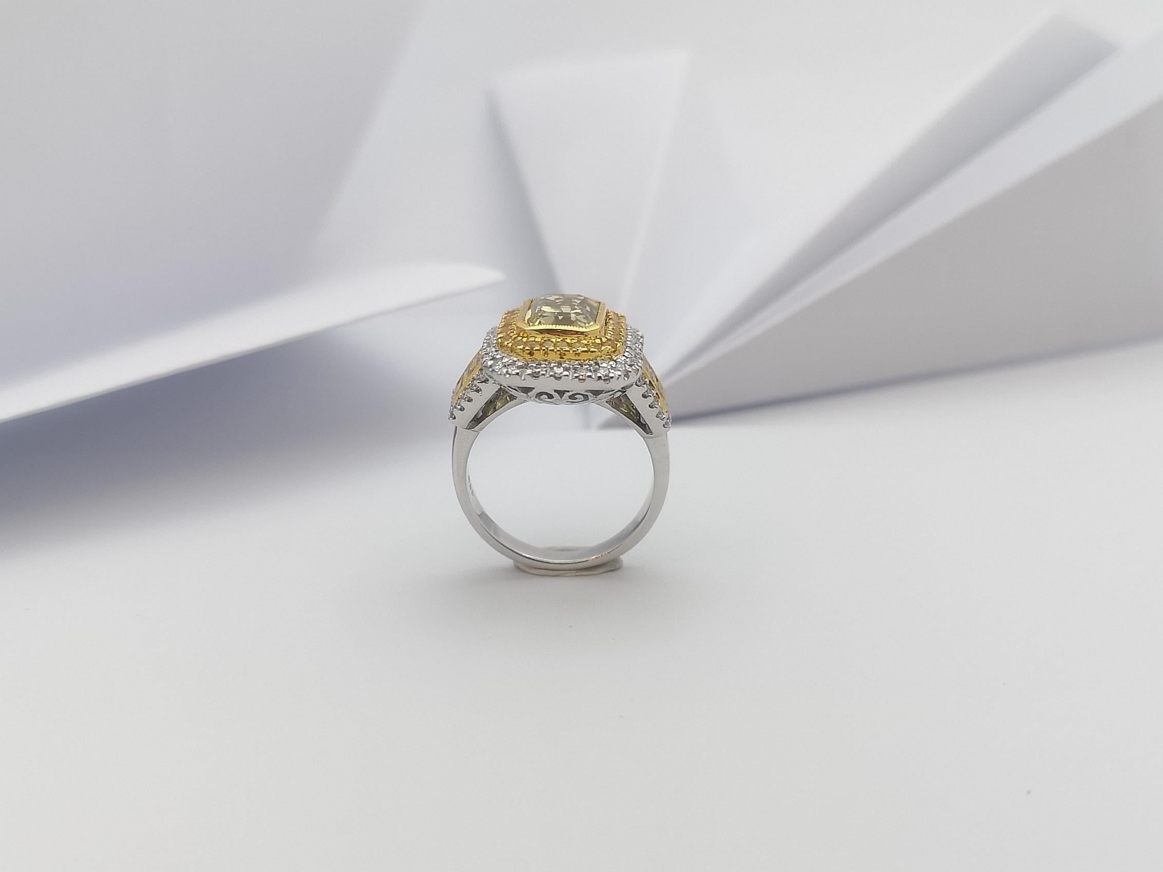 Yellow Sapphire and Diamond Ring Set in 18 Karat White Gold Settings For Sale 7