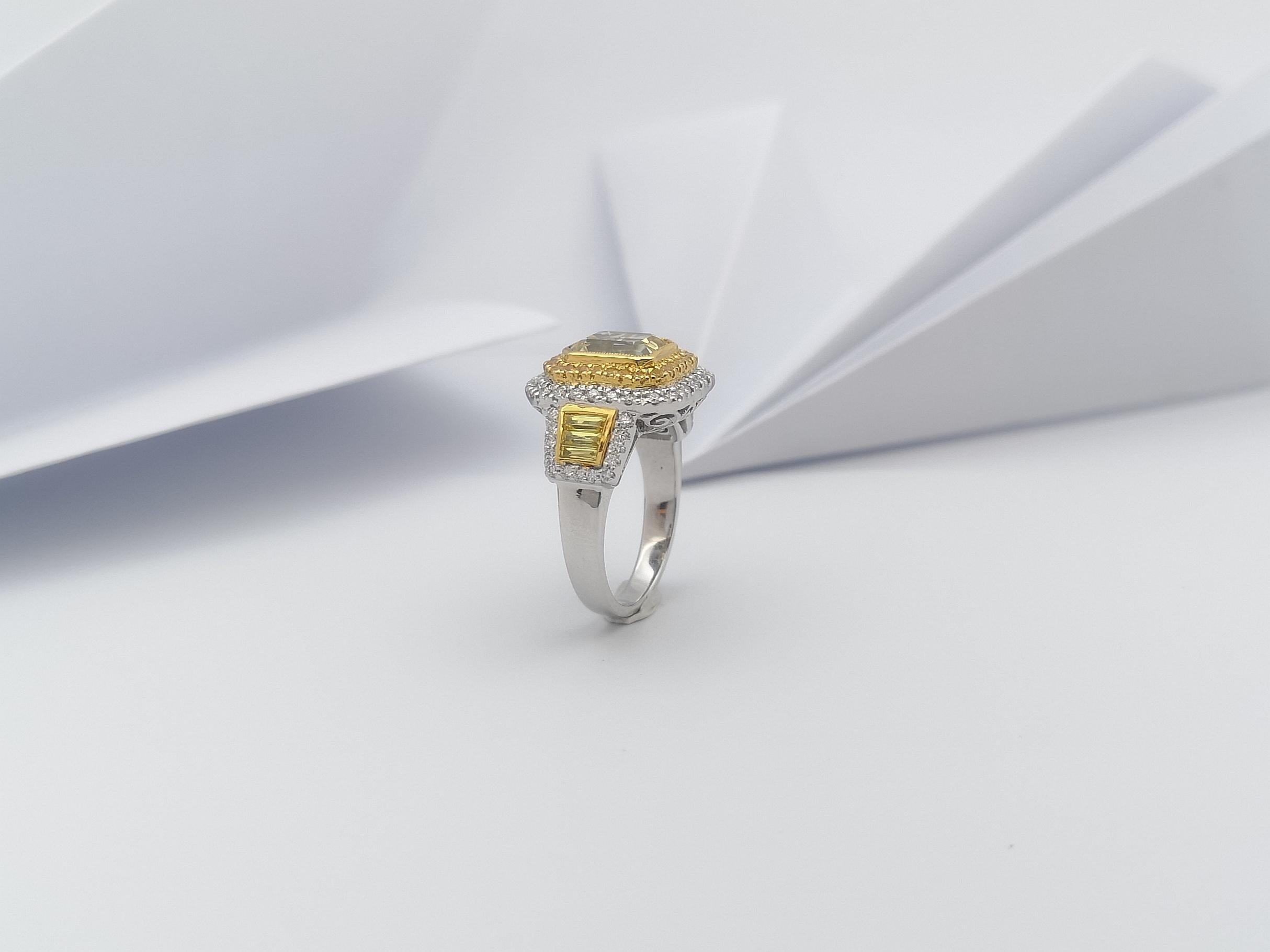 Yellow Sapphire and Diamond Ring Set in 18 Karat White Gold Settings For Sale 9
