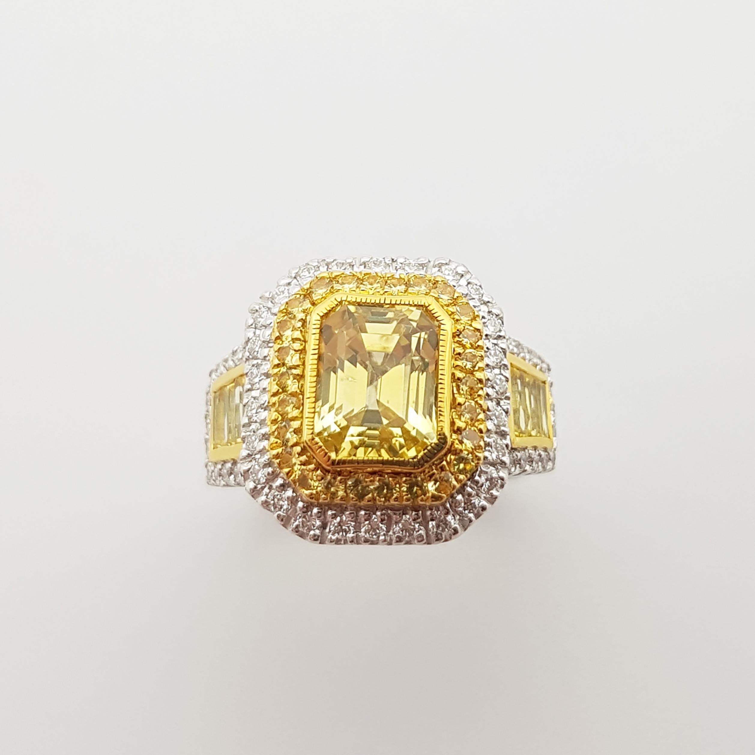 Yellow Sapphire and Diamond Ring Set in 18 Karat White Gold Settings For Sale 3