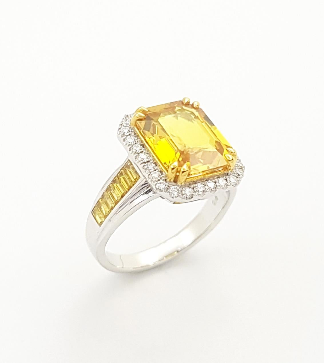 Yellow Sapphire and Diamond Ring set in 18K White Gold Settings For Sale 4