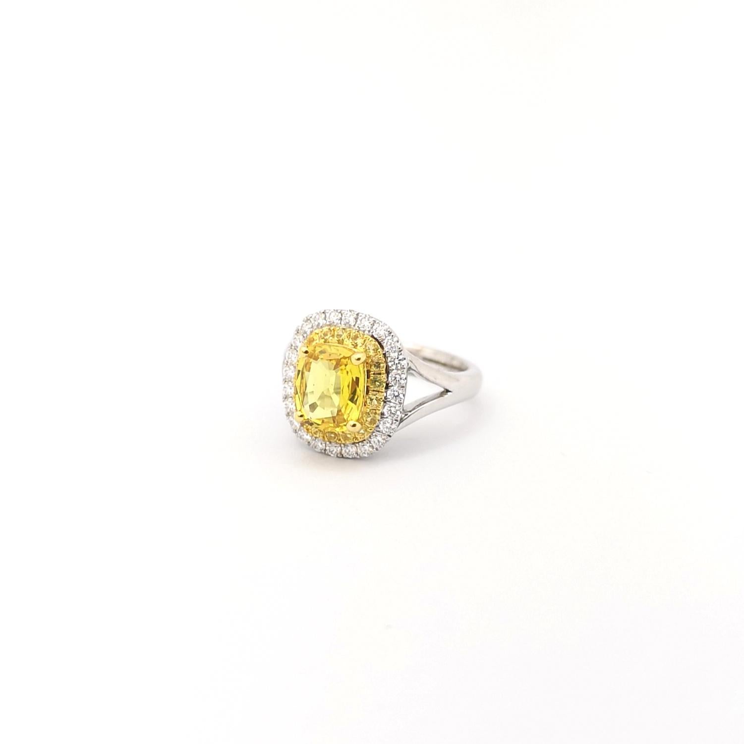 Yellow Sapphire and Diamond  Ring set in 18K White Gold Settings For Sale 4
