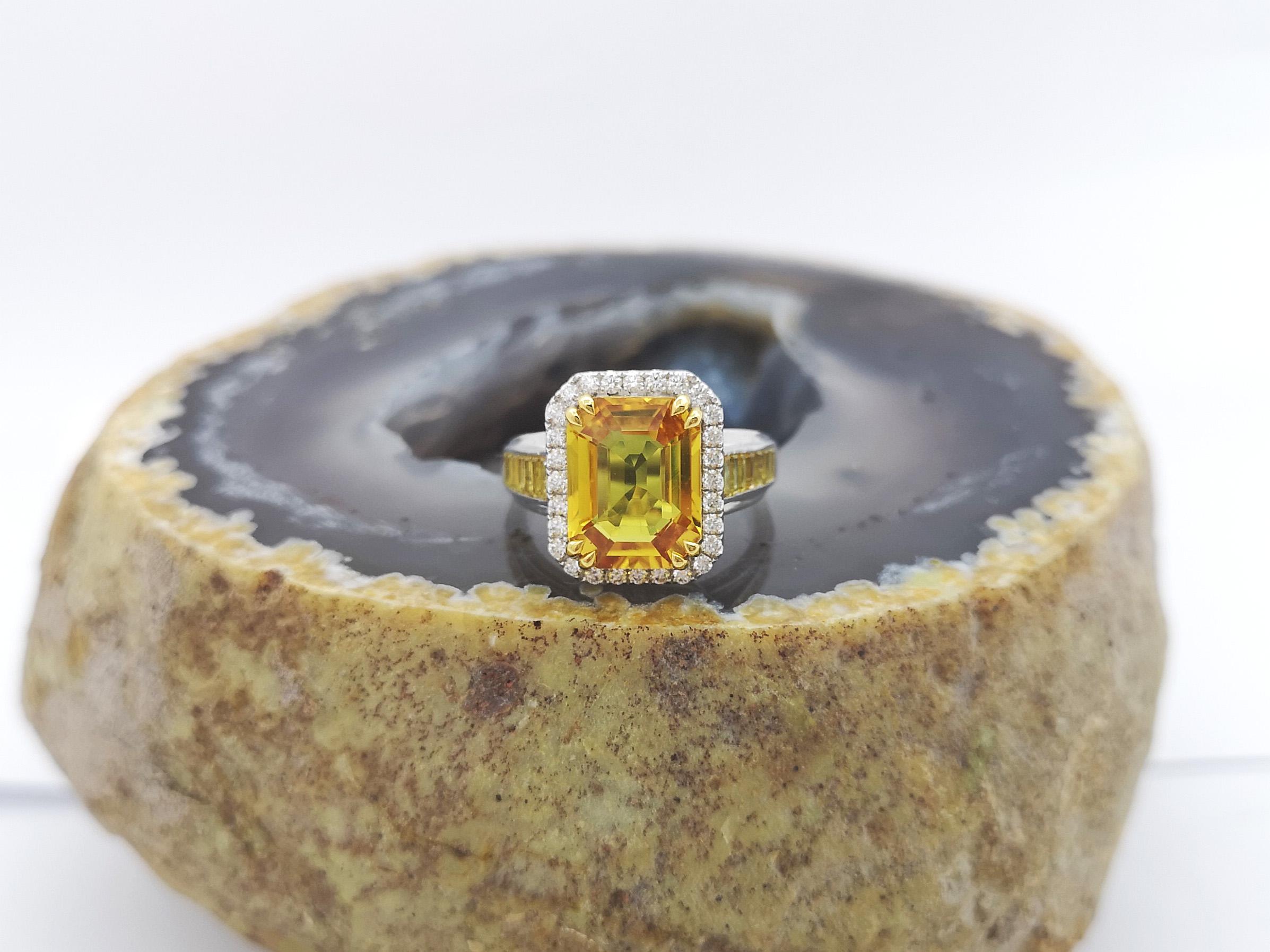 Yellow Sapphire and Diamond Ring set in 18K White Gold Settings For Sale 5