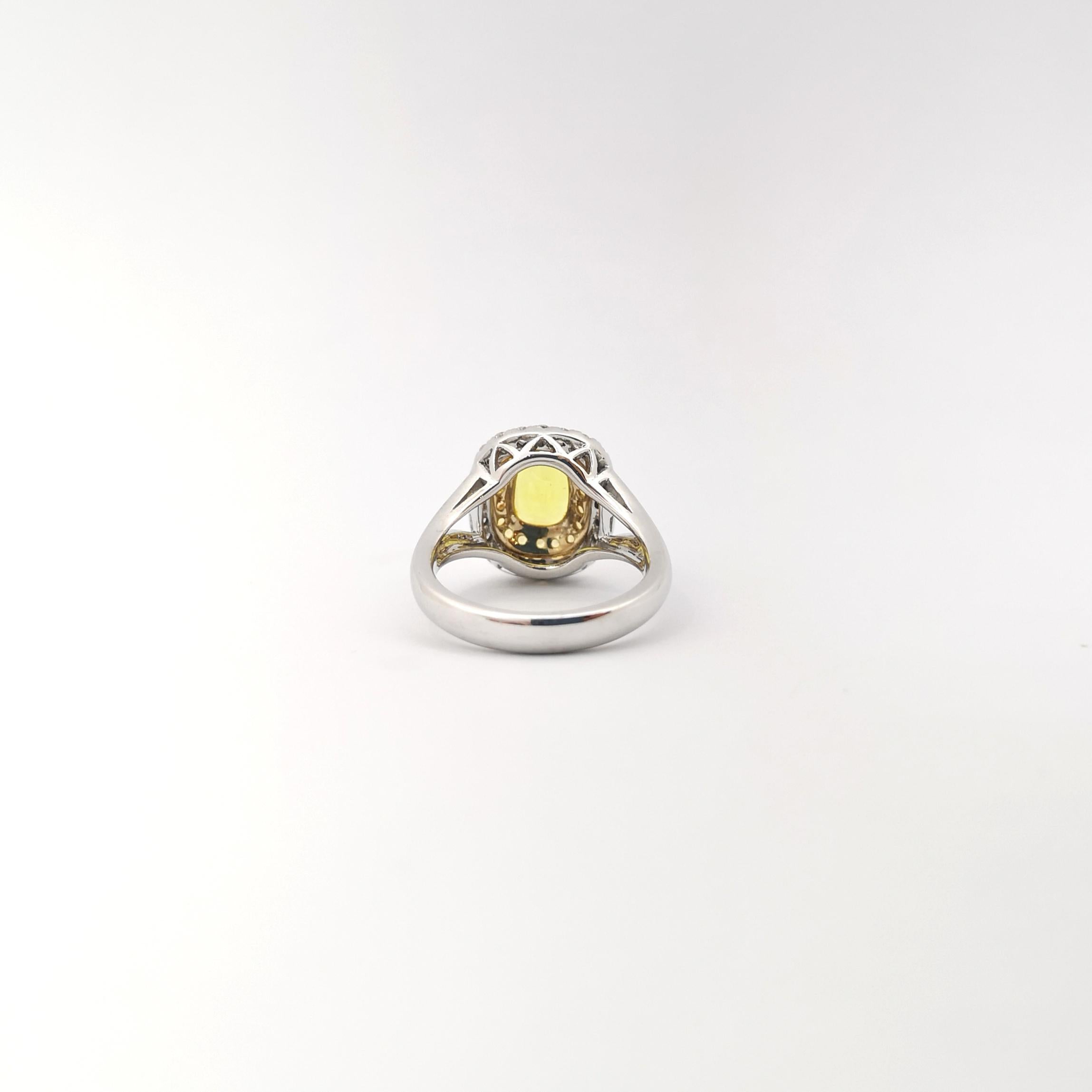 Yellow Sapphire and Diamond  Ring set in 18K White Gold Settings For Sale 5