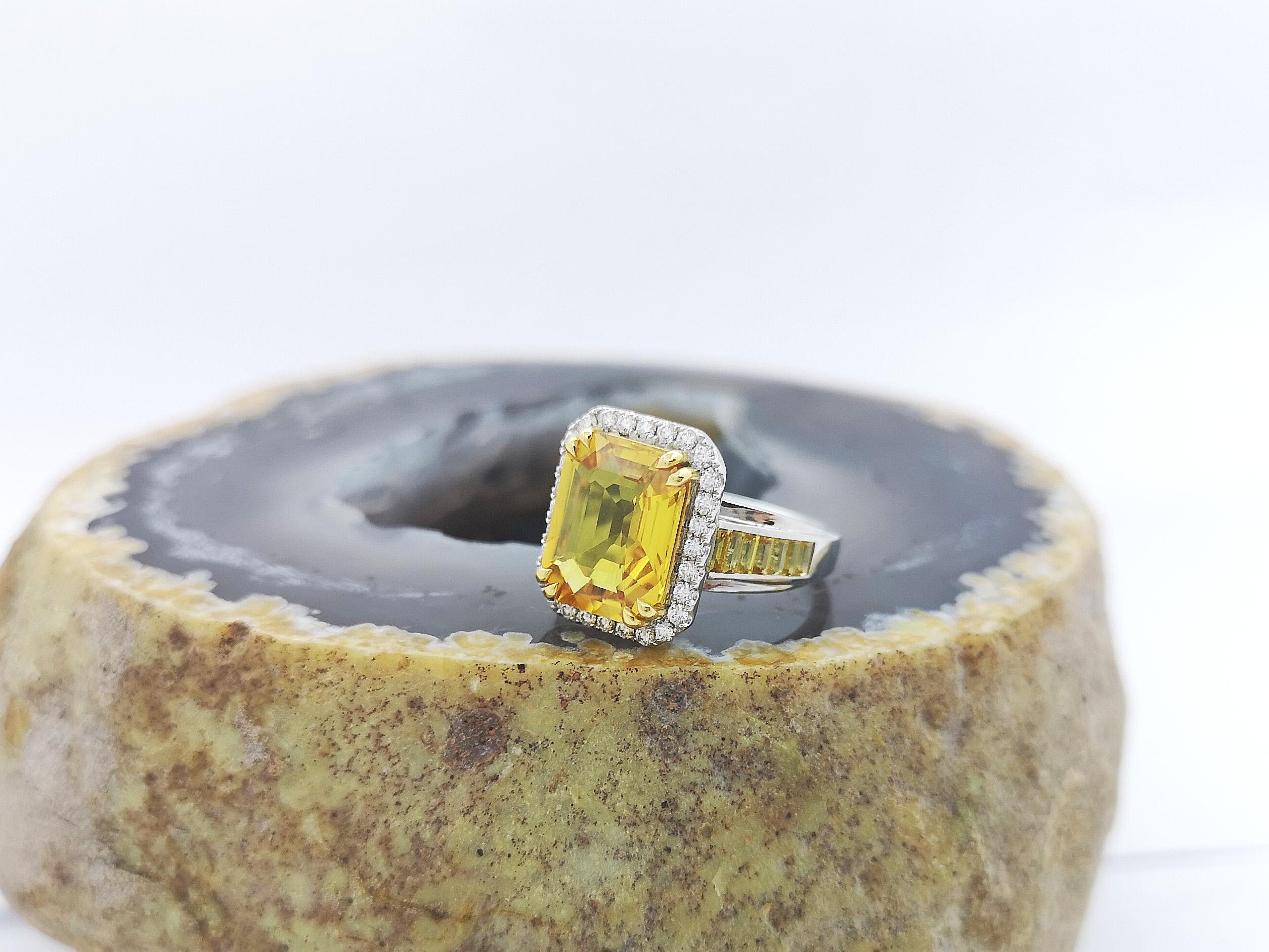 Yellow Sapphire and Diamond Ring set in 18K White Gold Settings For Sale 6