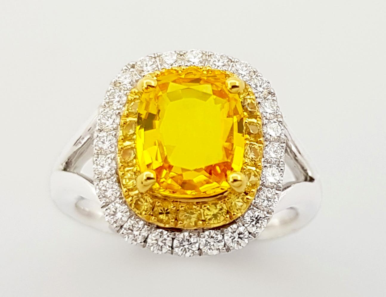 Yellow Sapphire and Diamond  Ring set in 18K White Gold Settings For Sale 6