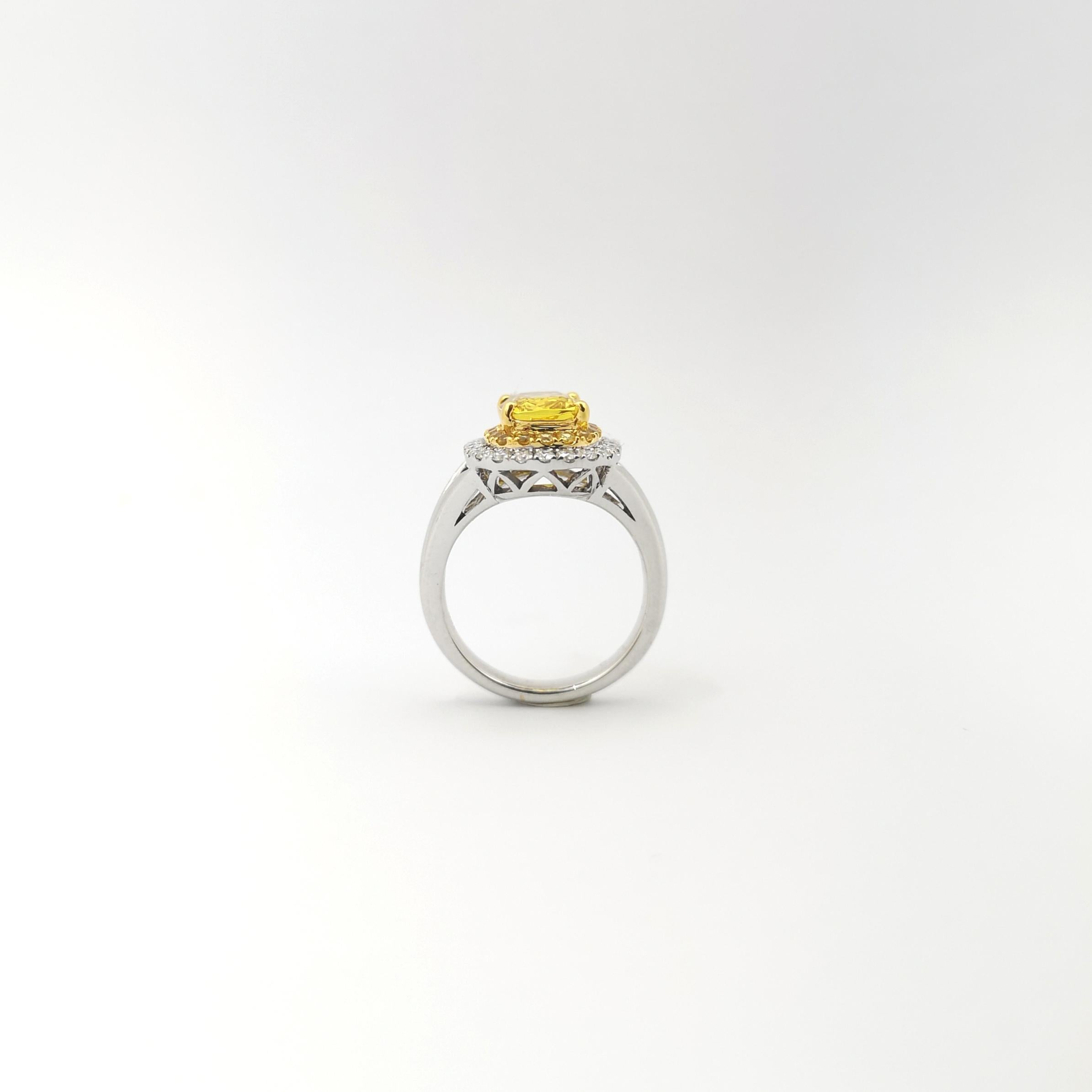 Yellow Sapphire and Diamond  Ring set in 18K White Gold Settings For Sale 7