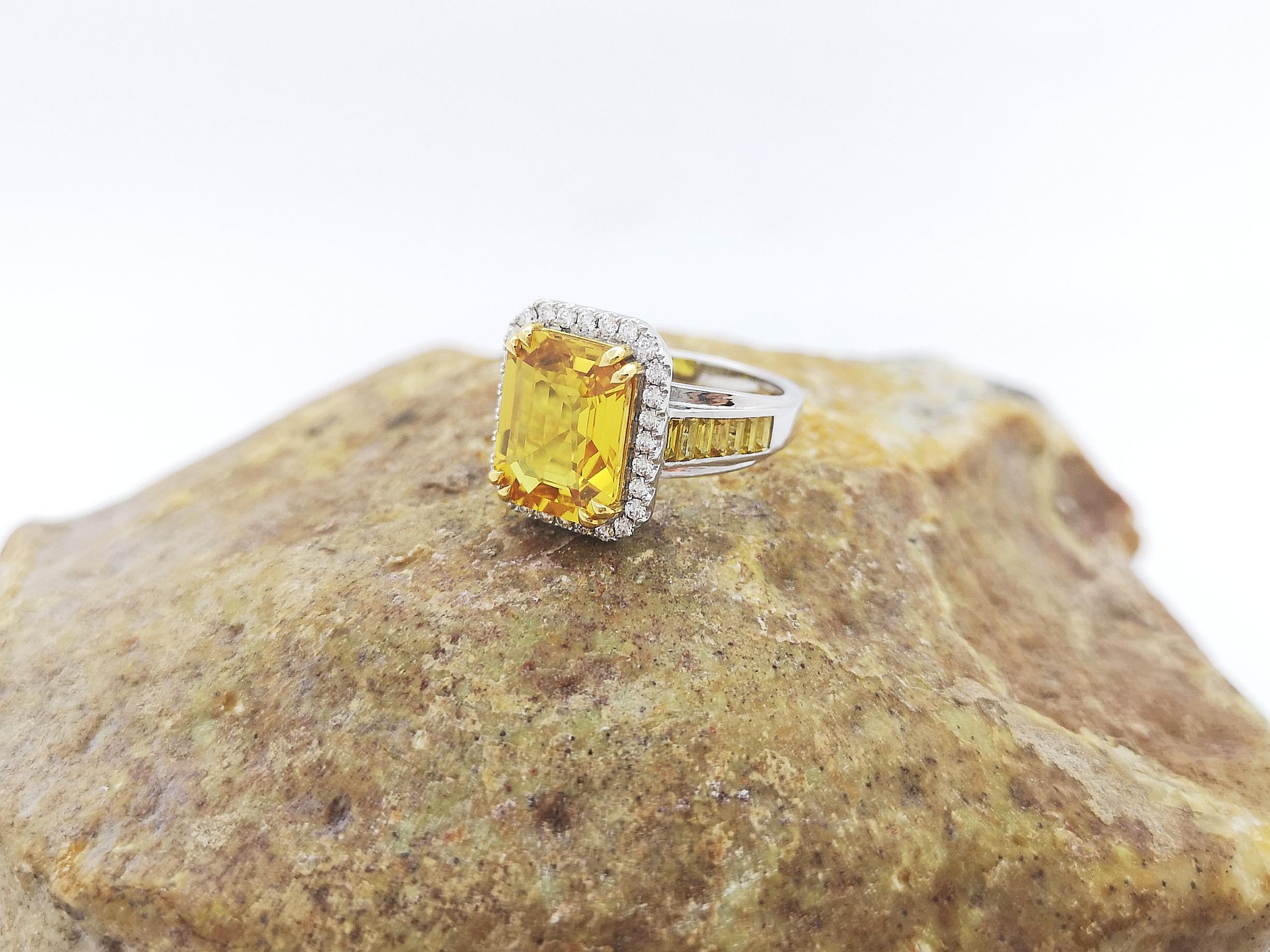 Yellow Sapphire and Diamond Ring set in 18K White Gold Settings For Sale 8