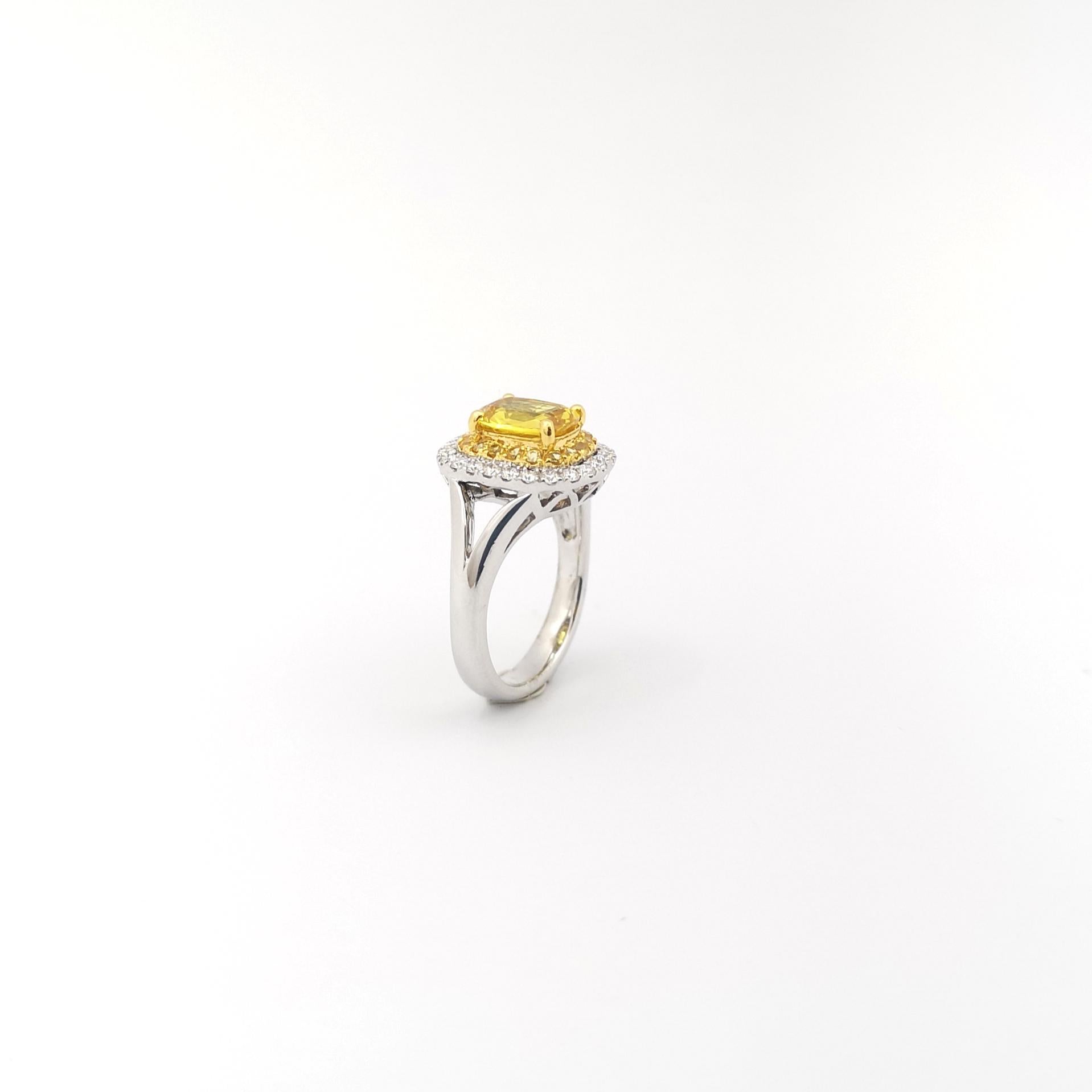 Yellow Sapphire and Diamond  Ring set in 18K White Gold Settings For Sale 8